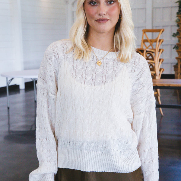 Enya Cable Knit Sweater, Ivory – North & Main Clothing Company