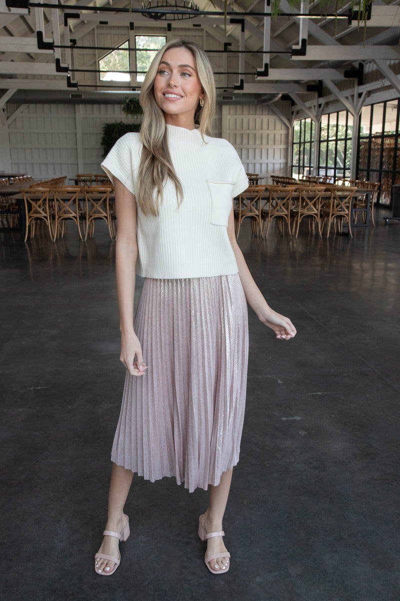 Kaiya Foil Coated Midi Skirt, Blush