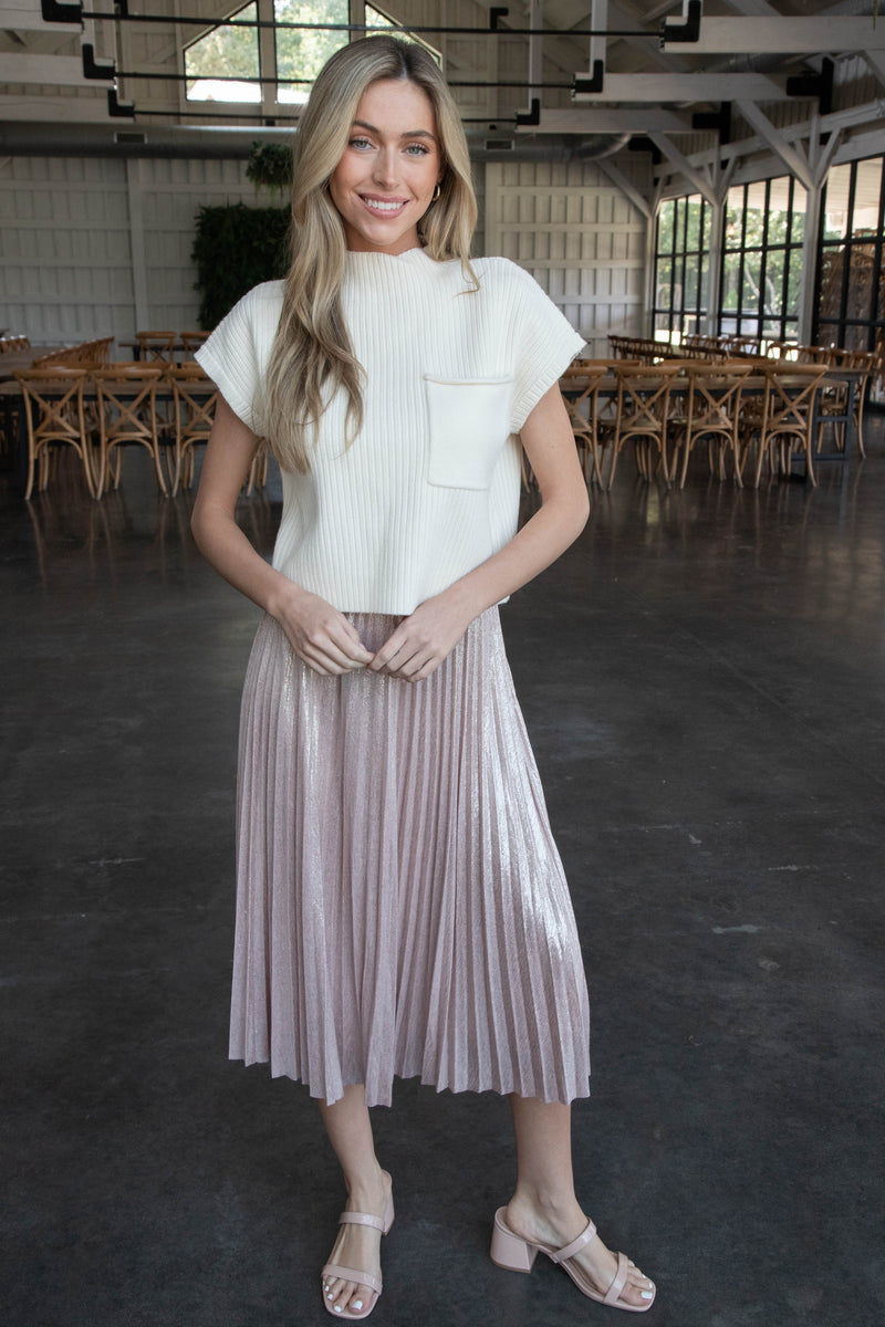 Kaiya Foil Coated Midi Skirt, Blush