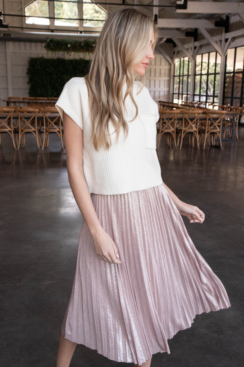 Kaiya Foil Coated Midi Skirt, Blush