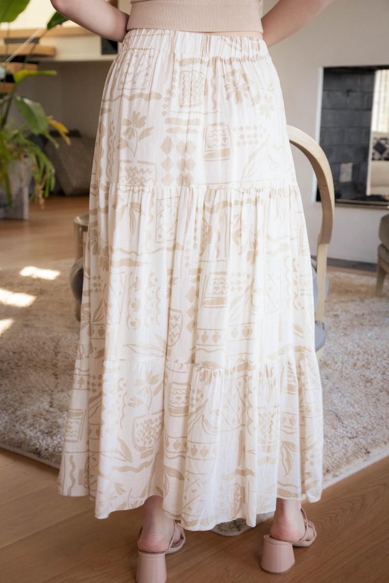 Titania Boho Print Midi Skirt, Ivory