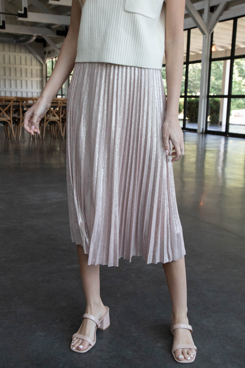 Kaiya Foil Coated Midi Skirt, Blush