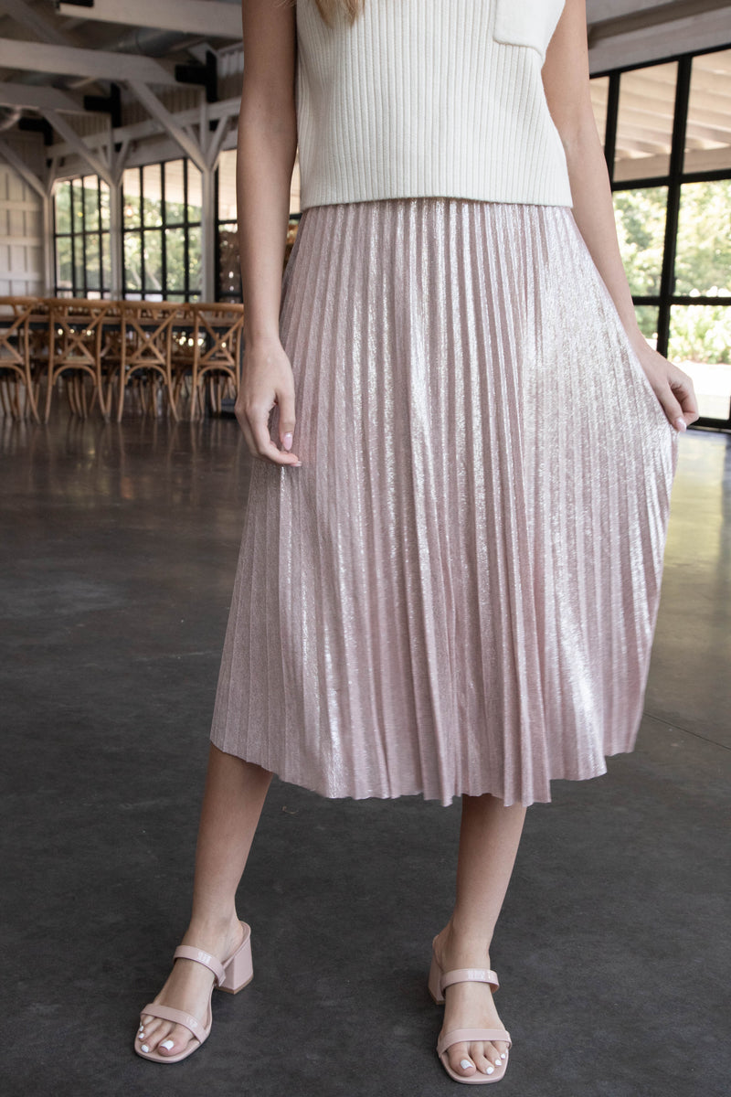 Kaiya Foil Coated Midi Skirt, Blush