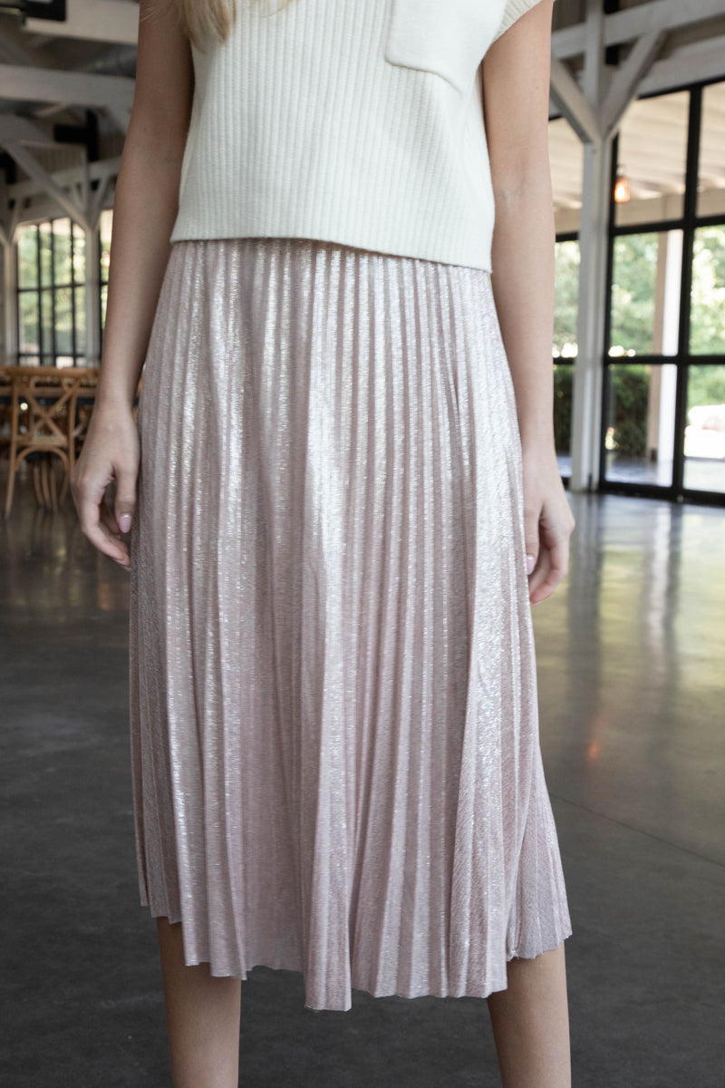 Kaiya Foil Coated Midi Skirt, Blush