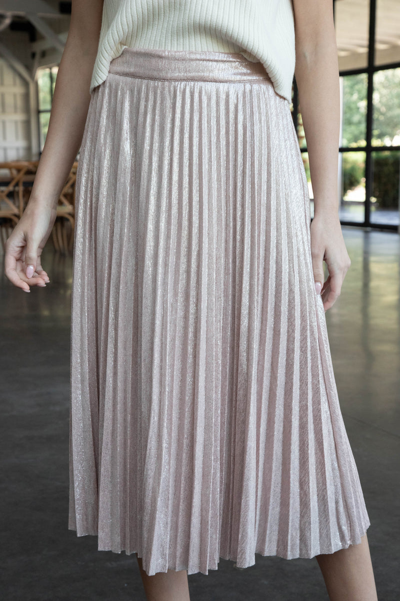 Kaiya Foil Coated Midi Skirt, Blush