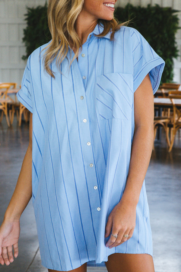 Mallory Striped Button Down Shirt Dress, Chambray