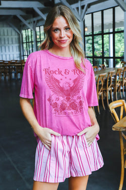 Rock & Roll Oversized Graphic Tee, Mineral Magenta