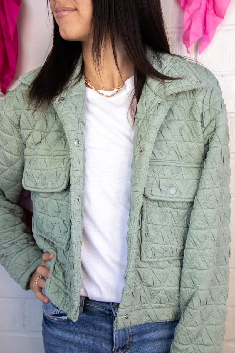 Mandy Triangle Quilted Jacket, Light Olive