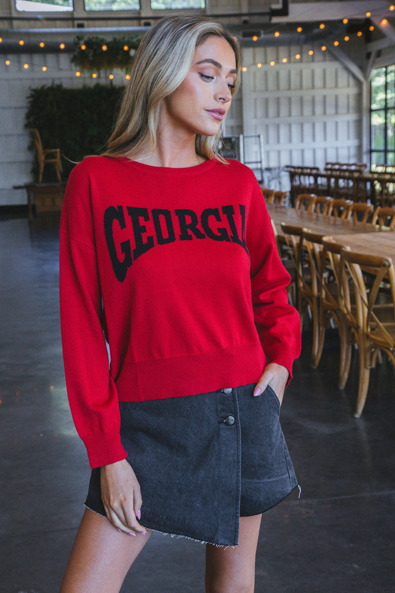 Georgia Long Sleeve Sweater, Red