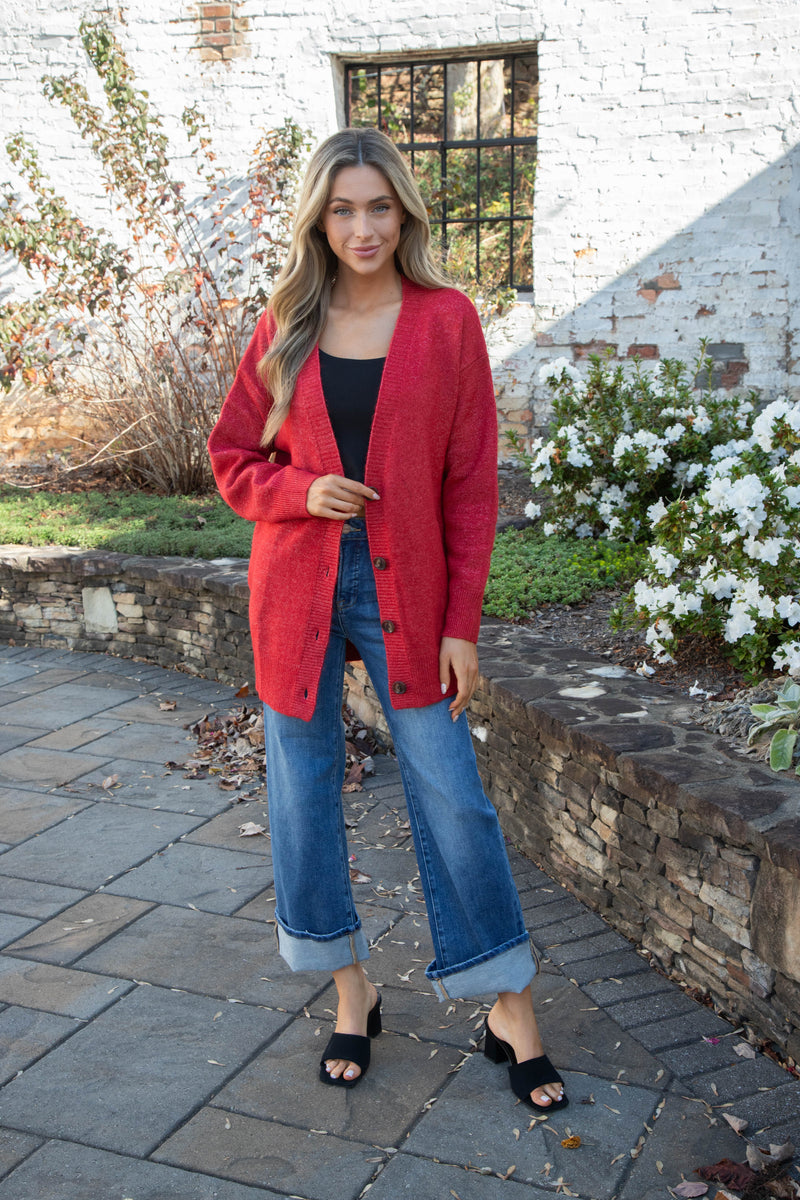 Maddi Oversized Long Cardigan, Red