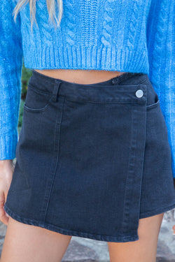 Damaris Denim Wrap Skort, Washed Black