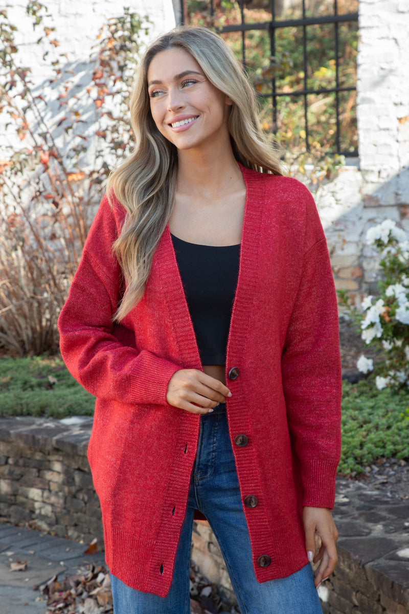 Maddi Oversized Long Cardigan, Red