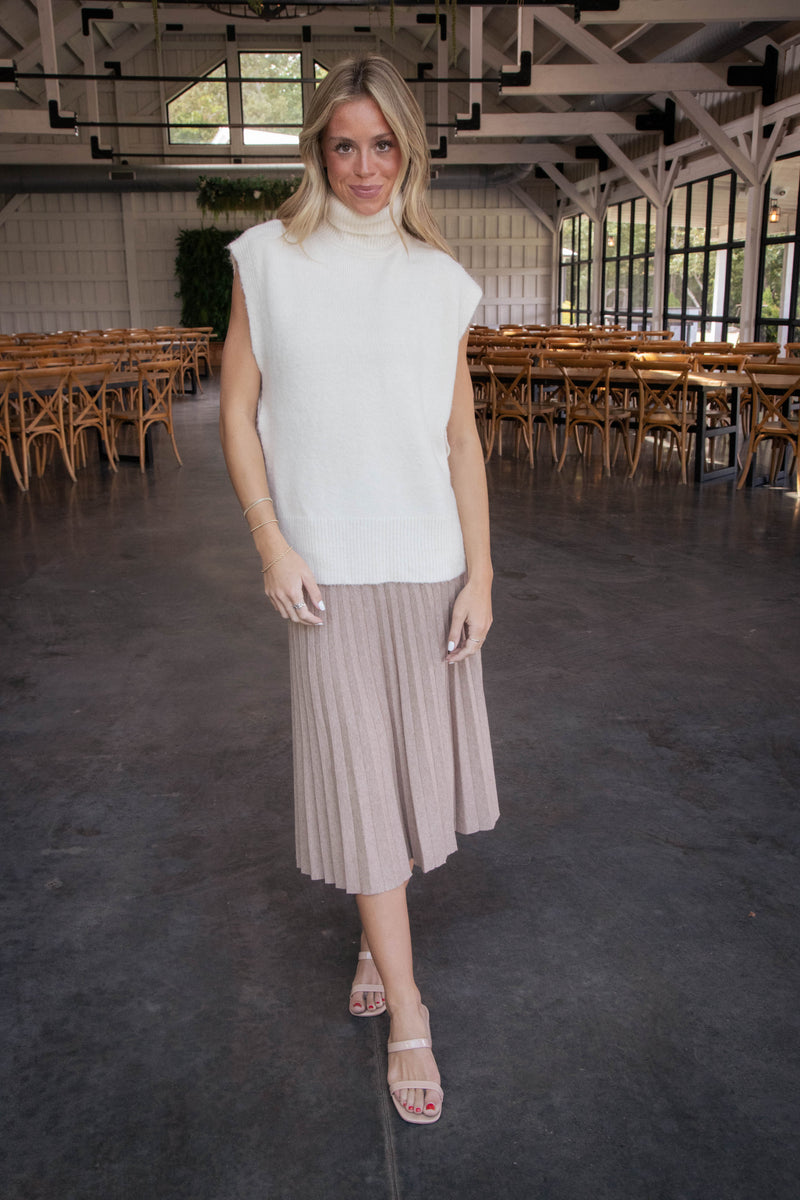 Rosemary A-Line Pleated Skirt, Light Mocha