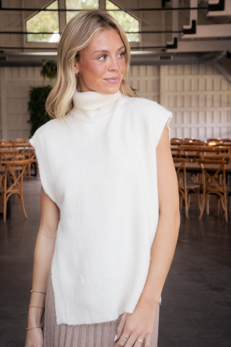 Reem Turtleneck Sweater Vest, Cream