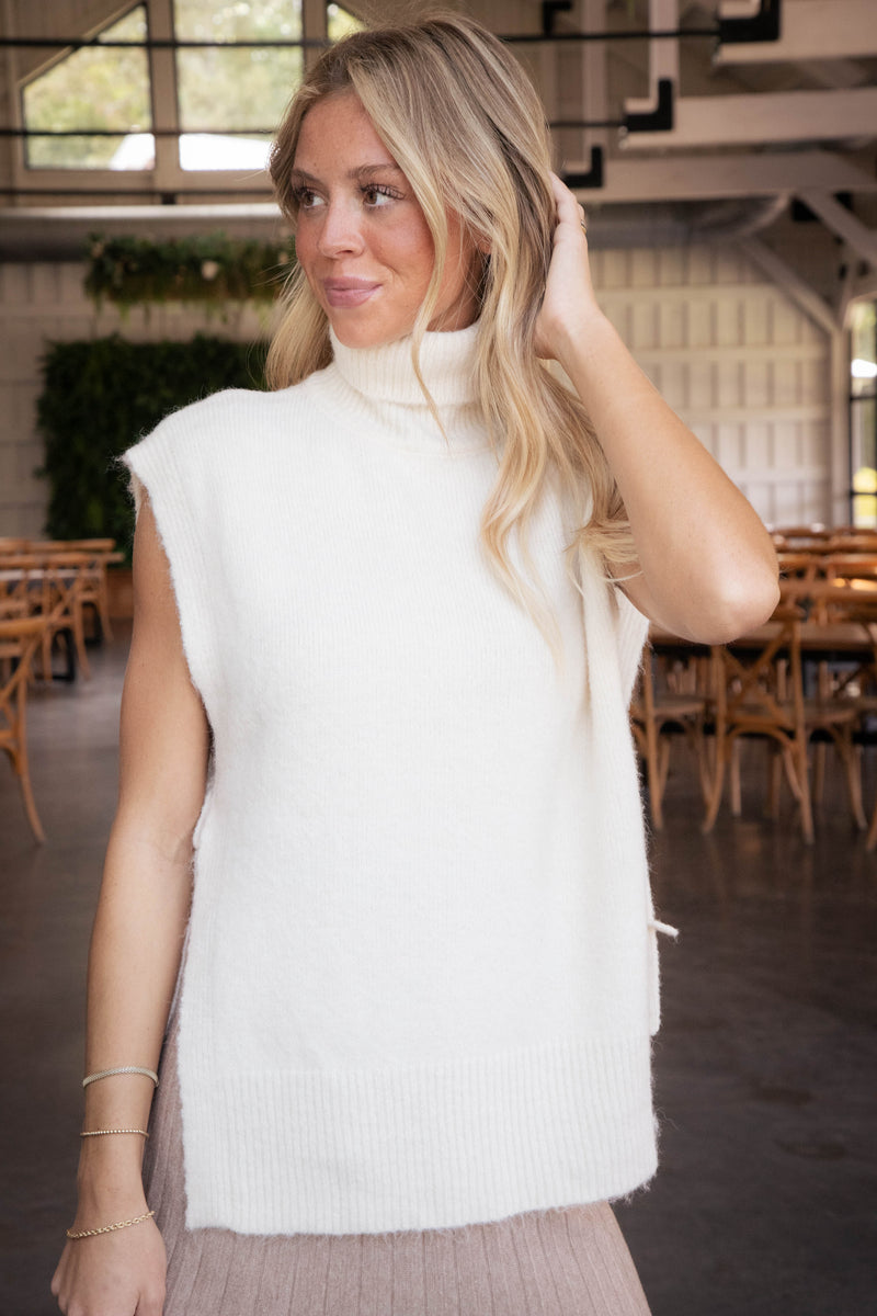 Reem Turtleneck Sweater Vest, Cream