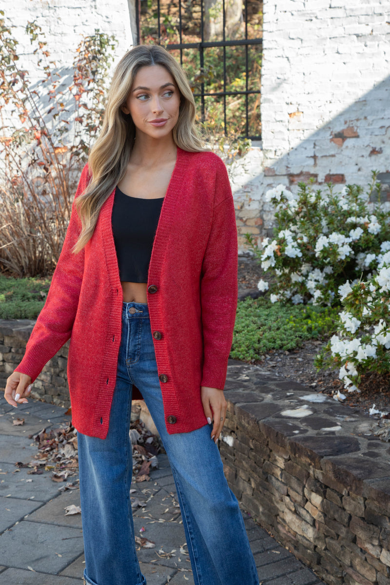 Maddi Oversized Long Cardigan, Red