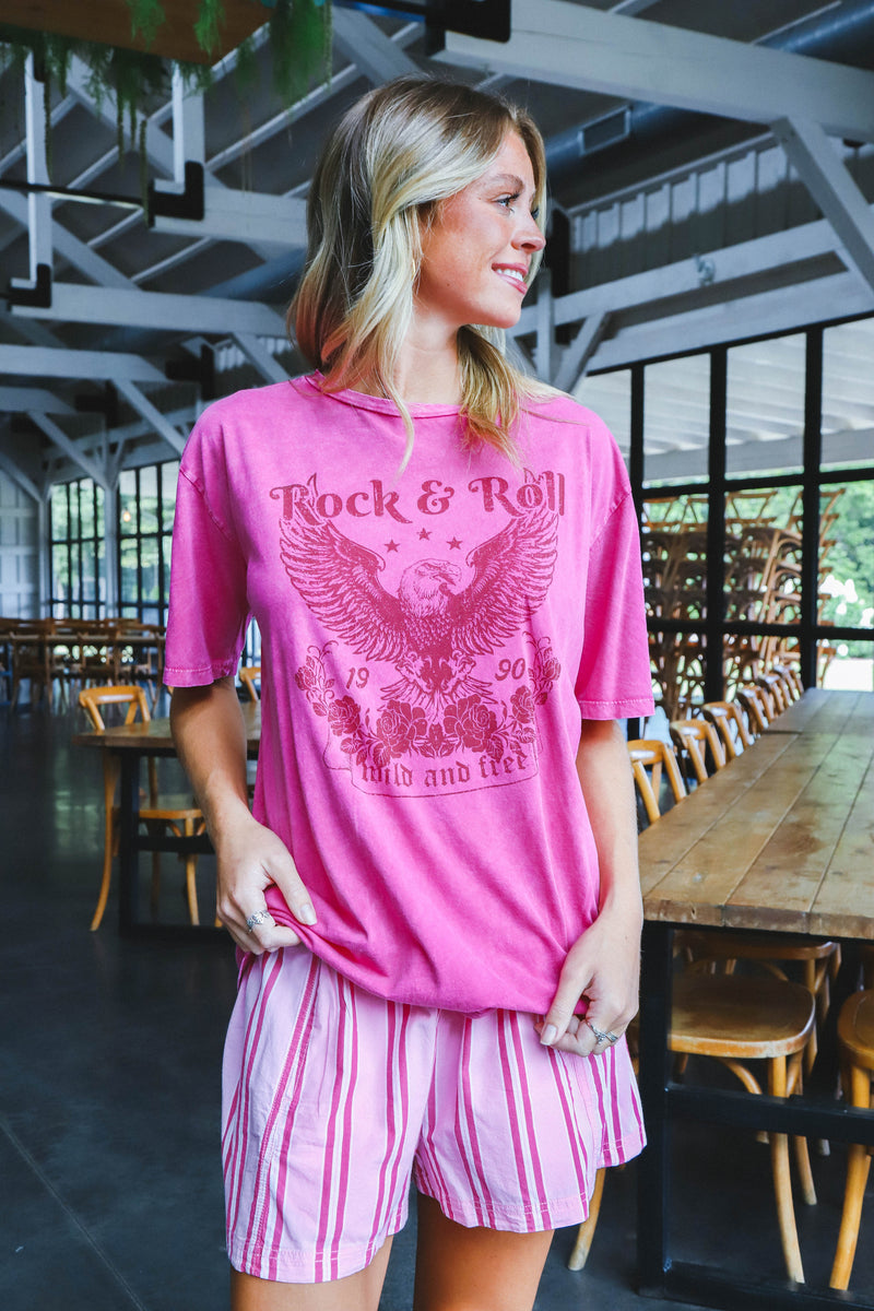 Rock & Roll Oversized Graphic Tee, Mineral Magenta