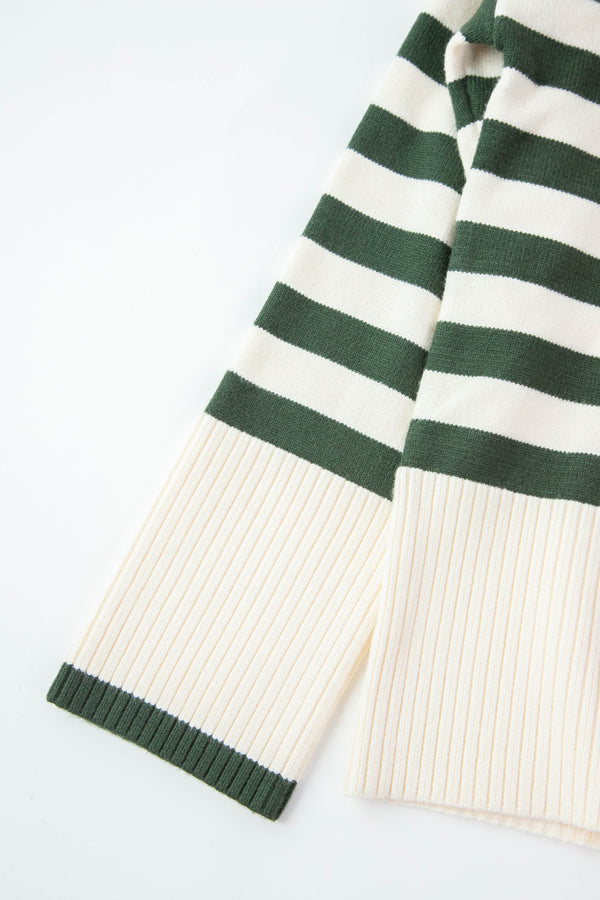 Caden Mock Neck Striped Sweater, Off White/Pineneedle | Velvet Heart