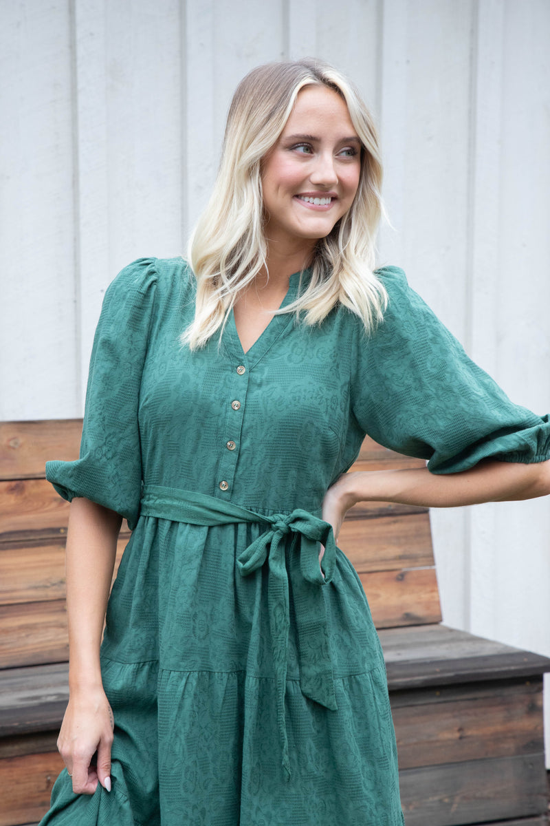 Irelyn Button Neck Maxi Dress, Hunter Green