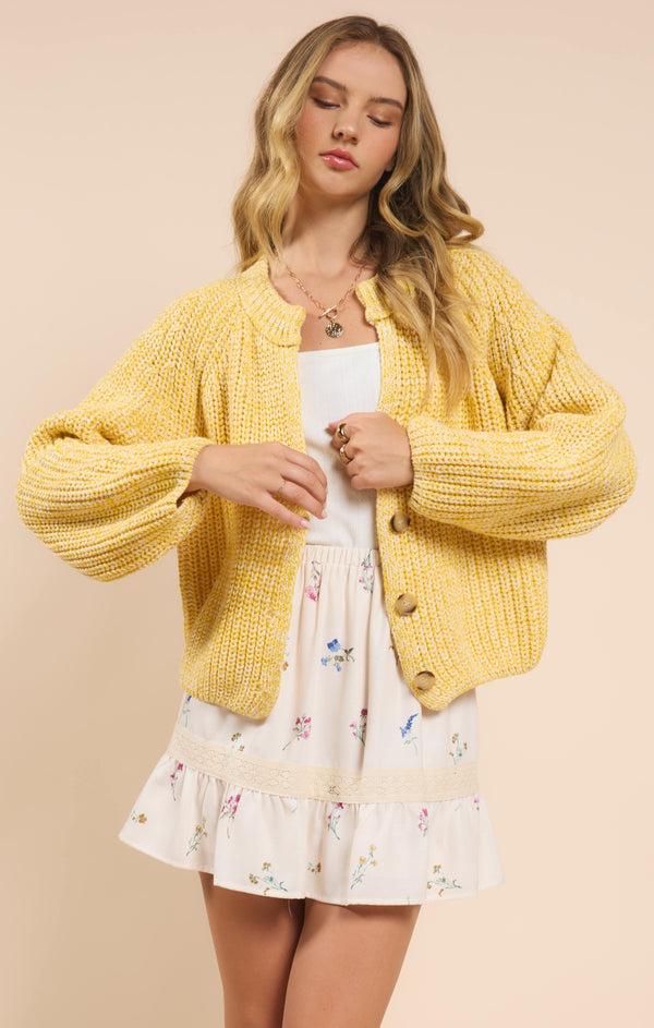 Sunroof Half Buttoned Cardigan, Lemon | Sadie & Sage