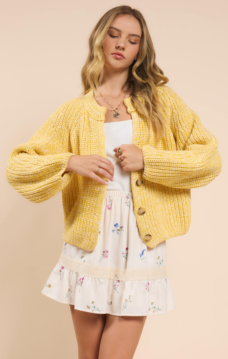 Sunroof Half Buttoned Cardigan, Lemon | Sadie & Sage