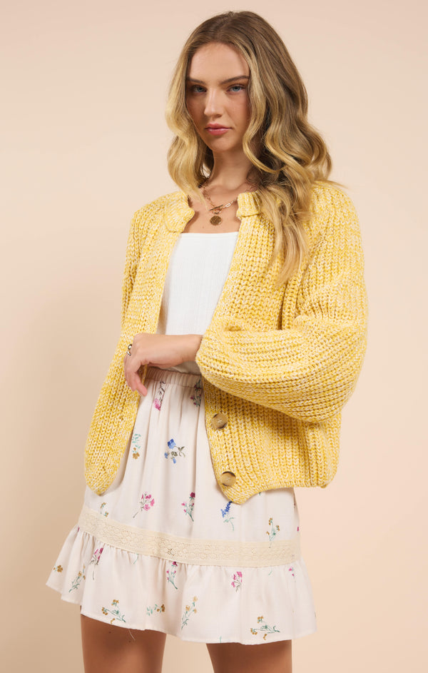 Sunroof Half Buttoned Cardigan, Lemon | Sadie & Sage