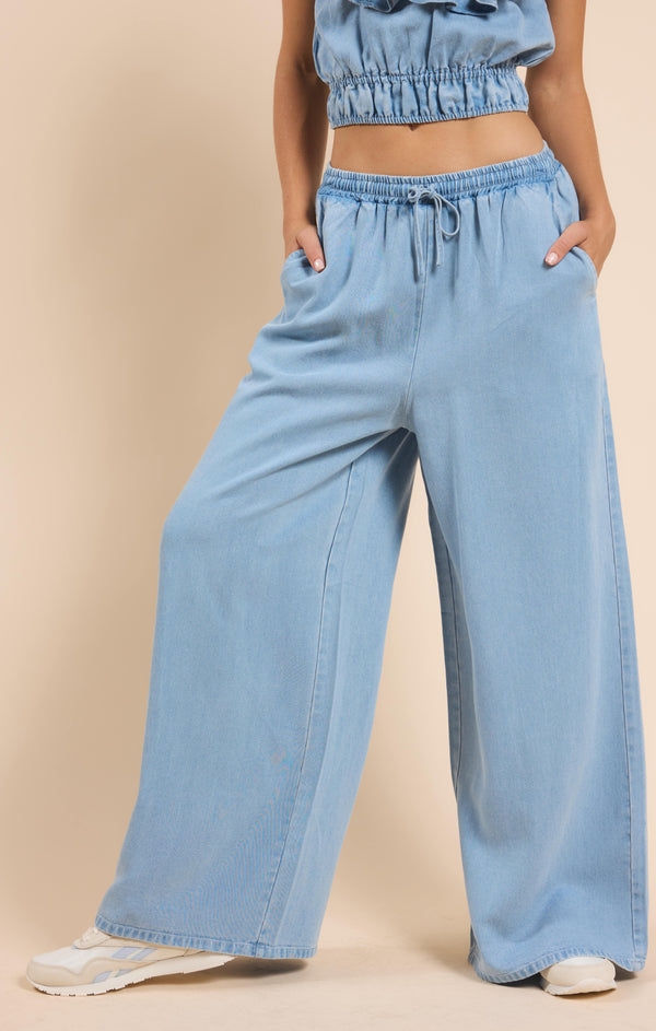 It's Pouring Elastic Drawstring Pants, Light Chambray | Sadie & Sage