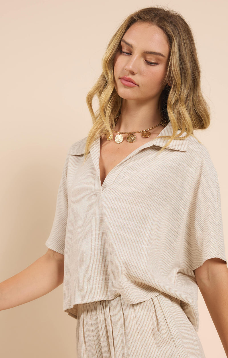 Mojave Open Placket Top, Cream Taupe | Sadie & Sage