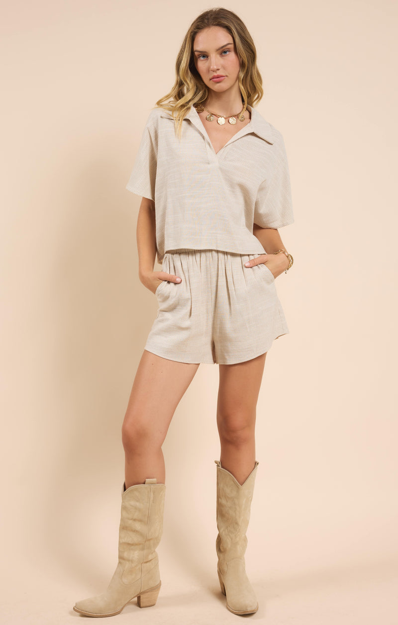 Mojave Elastic Waist Shorts, Cream Taupe | Sadie & Sage