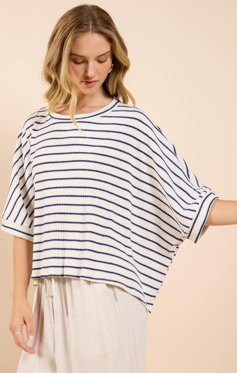 Dweller Dolman Sleeve Top, Cream Navy | Sadie & Sage