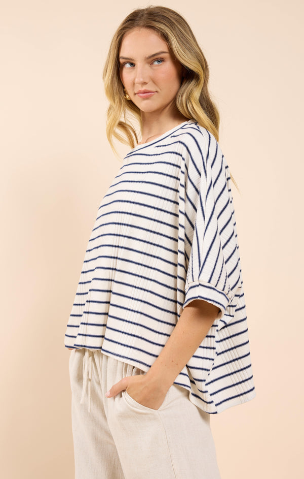 Dweller Dolman Sleeve Top, Cream Navy | Sadie & Sage