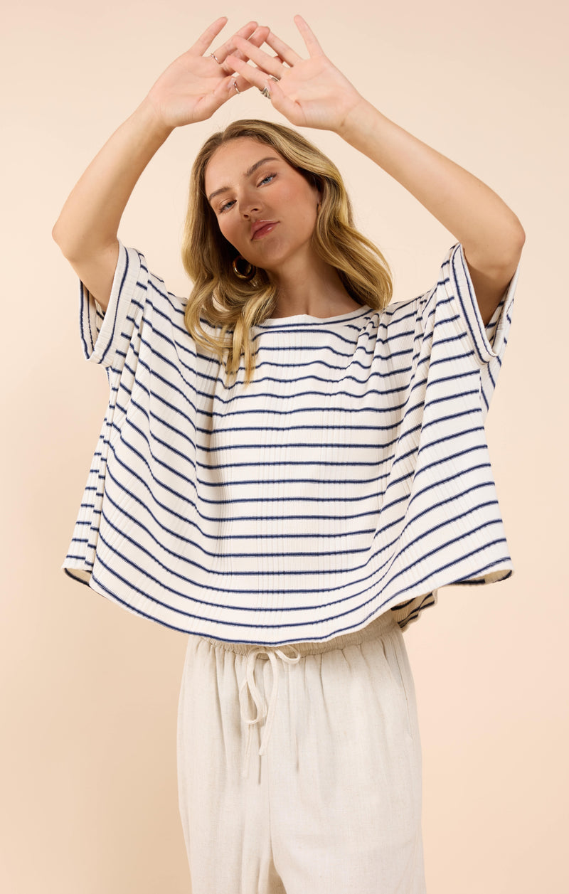 Dweller Dolman Sleeve Top, Cream Navy | Sadie & Sage