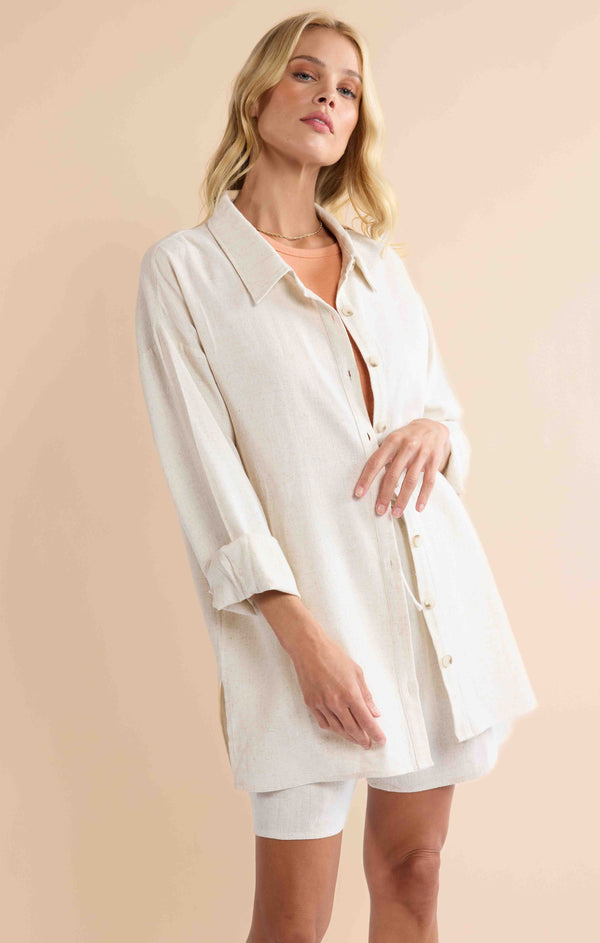 Sugarloaf Button Up Shirt, Oatmeal | Sadie & Sage