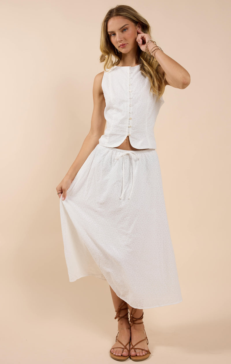 Sun Dream Eyelet Skirt, White | Sadie & Sage