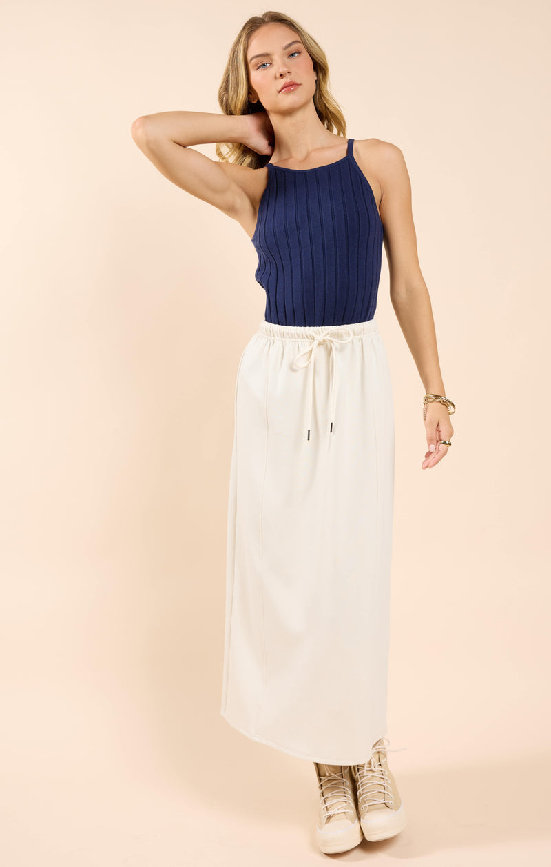 Lonestar Drawstring Midi Skirt, Ivory | Sadie & Sage