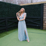 Isadora Glitter Maxi Dress, Dusty Blue – North & Main Clothing Company