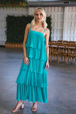 Pretty Please Pleated Dress, Turquoise – North & Main Clothing Company